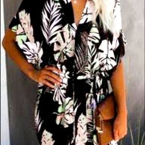 Oakland Hills Palm Print Versatile Kimono Dress